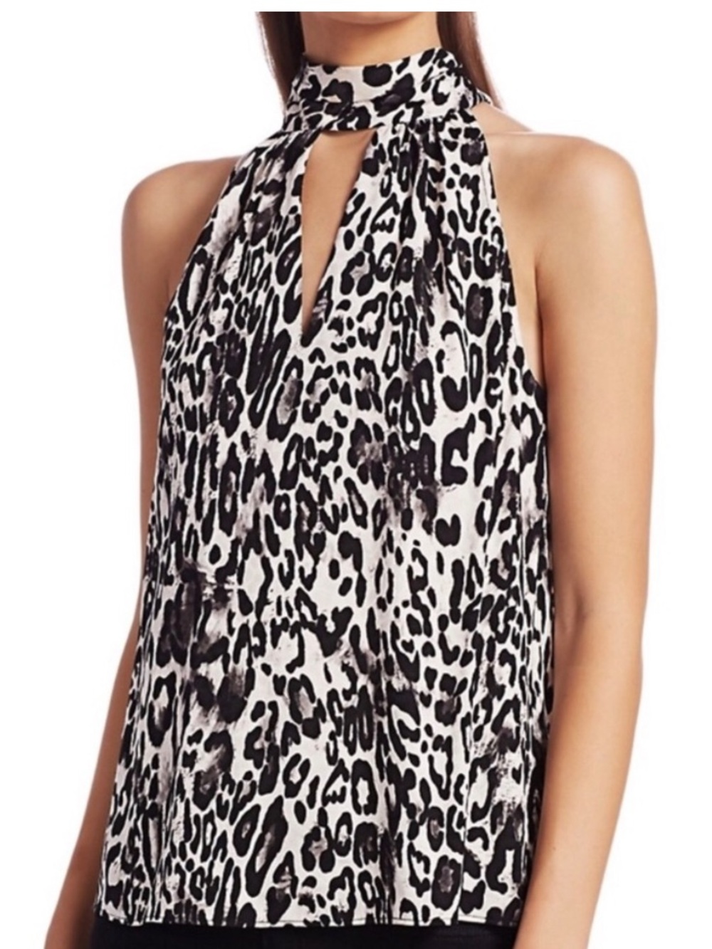Milly Leopard Print Emma Tie Neck Sleeveless Blouse black/white Size L